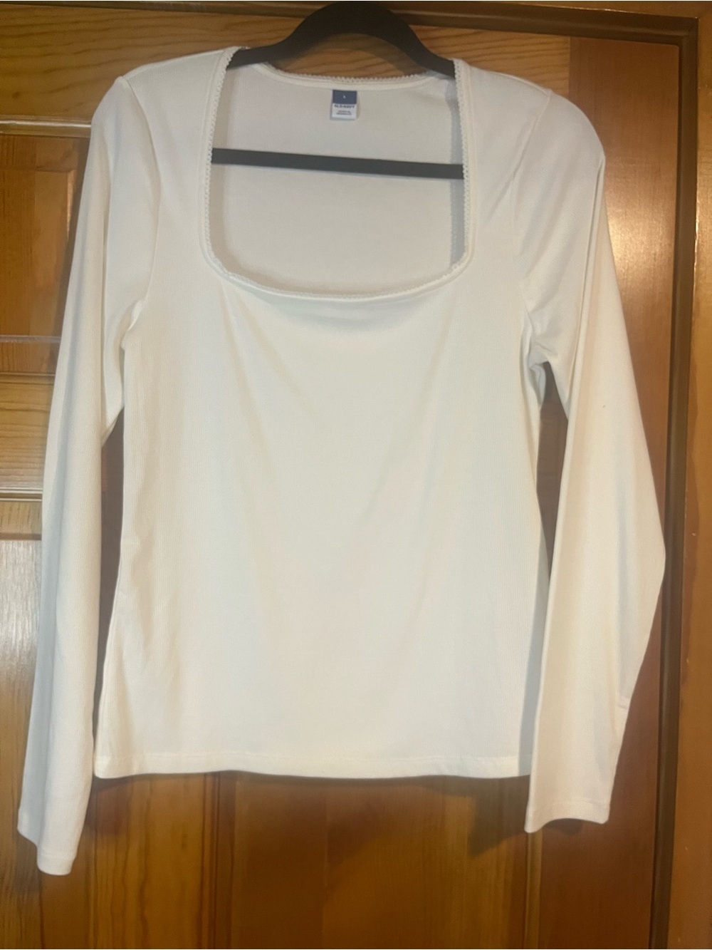 Old Navy Women’s Large Cream Ribbed Square Neck Long Sleeve Top